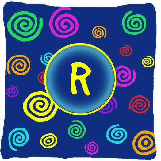 Letter R Initial Monogram - Blue Swirls Decorative   Canvas Fabric Pillow - the-store.com