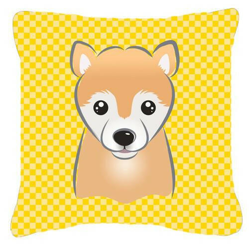 Yellow Checkered Shiba Inu   Canvas Fabric Decorative Pillow BB1133PW1414 - the-store.com