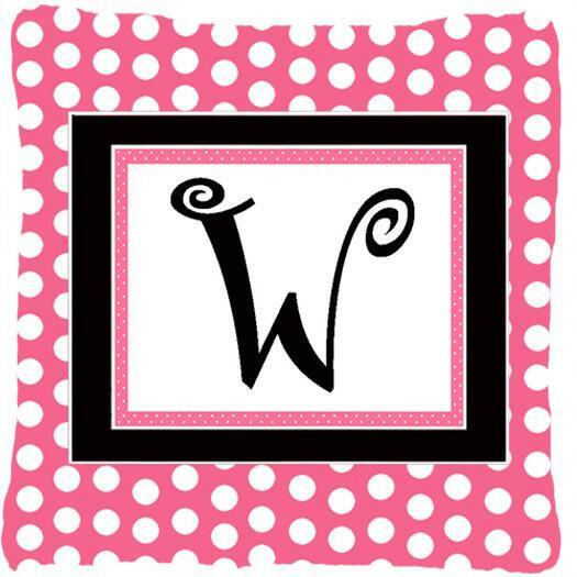 Letter W Initial Monogram Pink Black Polka Dots Decorative Canvas Fabric Pillow - the-store.com