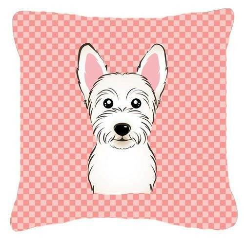 Checkerboard Pink Westie Canvas Fabric Decorative Pillow BB1226PW1414 - the-store.com