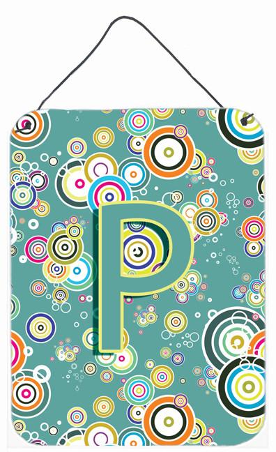 Letter P Circle Circle Teal Initial Alphabet Wall or Door Hanging Prints CJ2015-PDS1216 by Caroline&#39;s Treasures