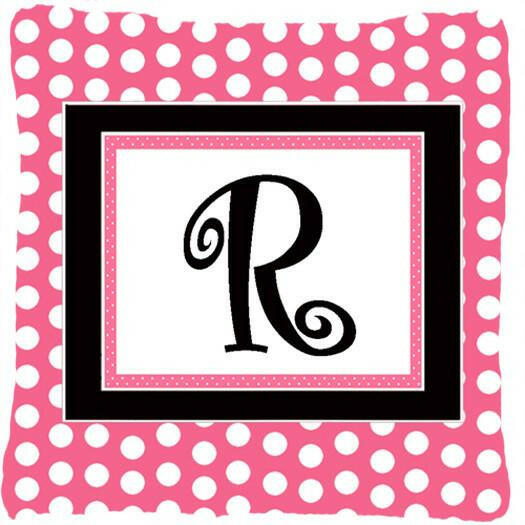 Letter R Initial Monogram Pink Black Polka Dots Decorative Canvas Fabric Pillow - the-store.com