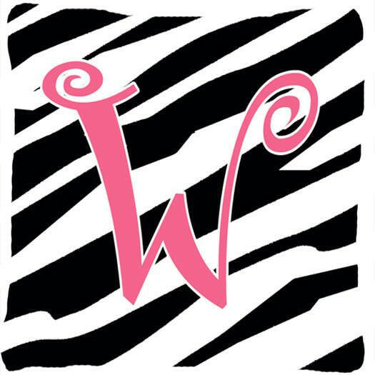 Monogram Initial W Zebra Stripe and Pink Decorative Canvas Fabric Pillow CJ1037 - the-store.com