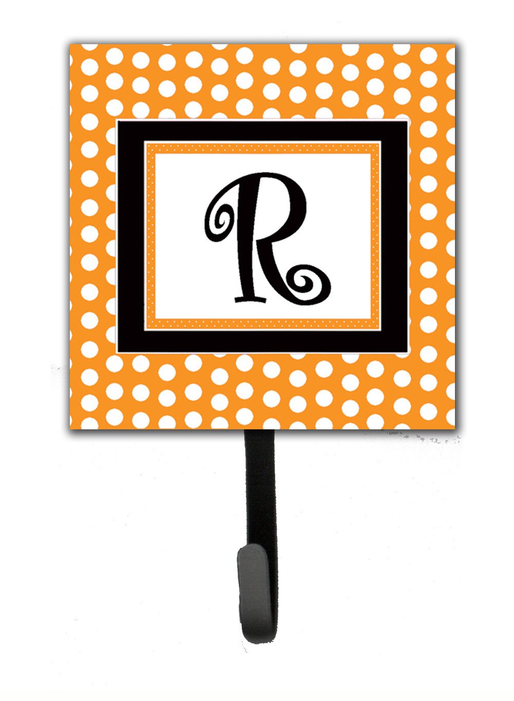 Letter R Initial Monogram - Orange Polkadots Leash Holder or Key Hook by Caroline&#39;s Treasures