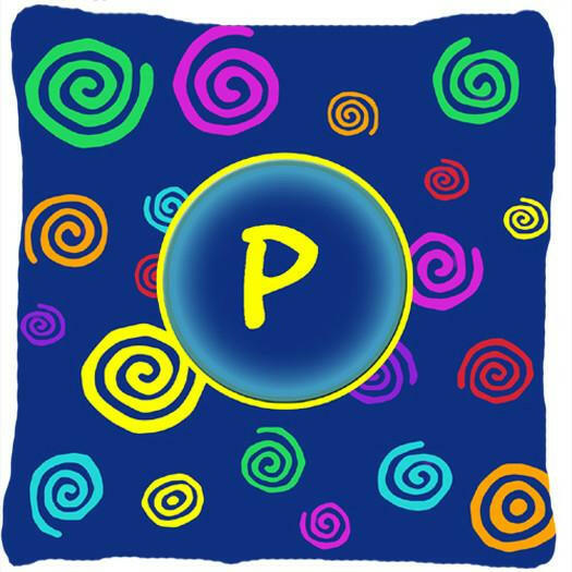 Letter P Initial Monogram - Blue Swirls Decorative   Canvas Fabric Pillow - the-store.com