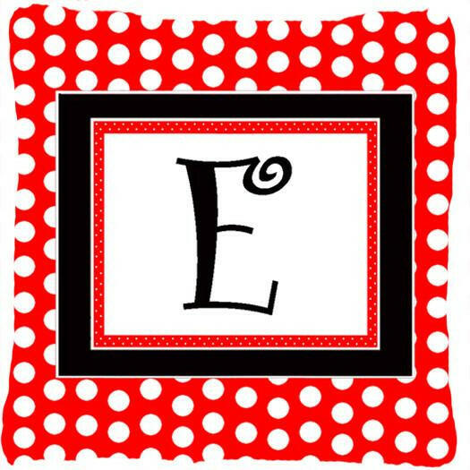 Letter E Initial Monogram Red Black Polka Dots Decorative Canvas Fabric Pillow - the-store.com
