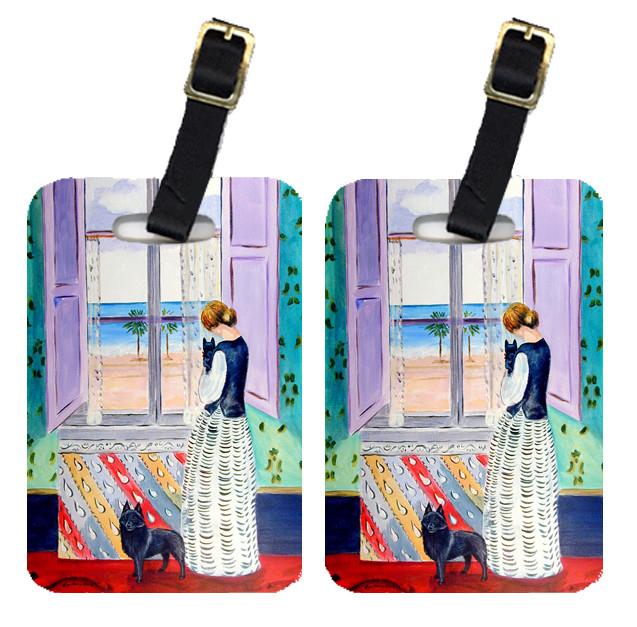 Caroline's Treasures Lady with her Schipperke Luggage Tags – Set of 2 Durable Bag Tags with Straps