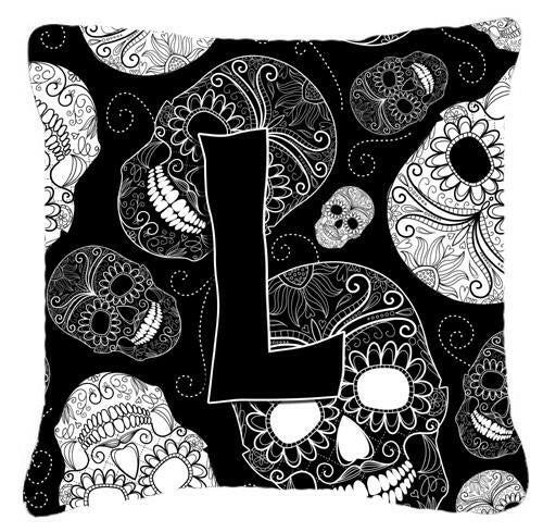 Letter L Day of the Dead Skulls Black Canvas Fabric Decorative Pillow CJ2008-LPW1414 by Caroline&#39;s Treasures