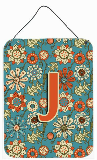 Caroline's Treasures Letter J Flowers Retro Blue Wall or Door Hanging Prints CJ2012-JDS1216