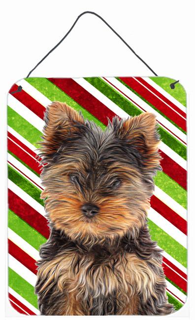 Candy Cane Holiday Christmas Yorkie Puppy / Yorkshire Terrier Wall or Door Hanging Prints KJ1174DS1216 by Caroline&#39;s Treasures