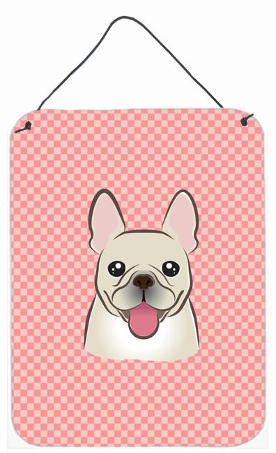 Checkerboard Pink French Bulldog Wall or Door Hanging Prints BB1238DS1216 by Caroline&#39;s Treasures