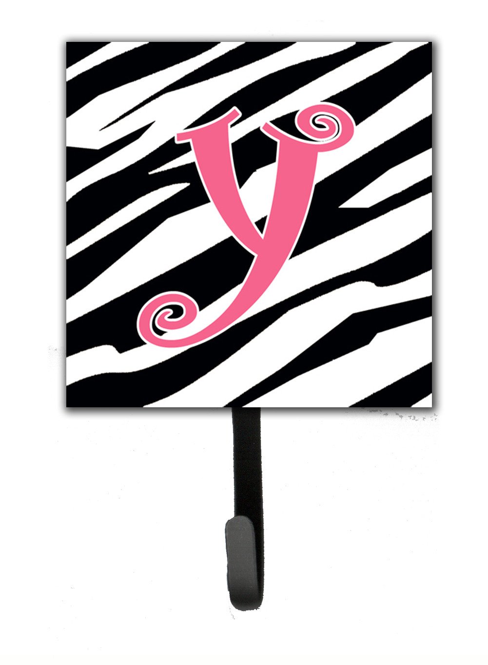 Letter Y Initial Monogram - Zebra Stripe and Pink Leash Holder or Key Hook by Caroline&#39;s Treasures