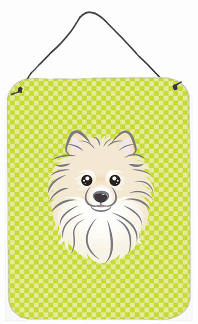 Checkerboard Lime Green Pomeranian Wall or Door Hanging Prints BB1269DS1216 by Caroline&#39;s Treasures