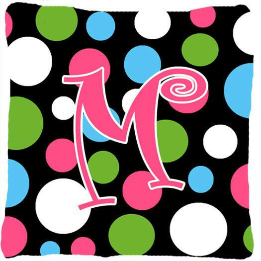Monogram Initial M Polkadots and Pink Decorative   Canvas Fabric Pillow CJ1038 - the-store.com