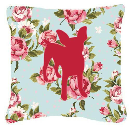 Chihuahua Shabby Chic Blue Roses   Canvas Fabric Decorative Pillow BB1108 - the-store.com