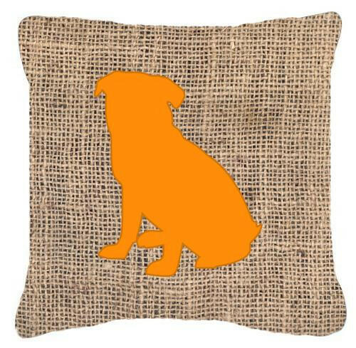 Pug Burlap and Orange   Canvas Fabric Decorative Pillow BB1084 - the-store.com