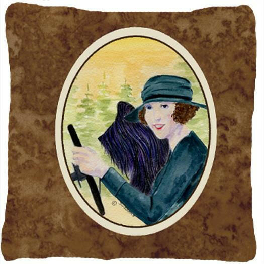 Lady driving with her Briard Decorative   Canvas Fabric Pillow by Caroline's Treasures