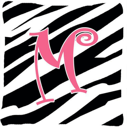 Monogram Initial M Zebra Stripe and Pink Decorative Canvas Fabric Pillow CJ1037 - the-store.com