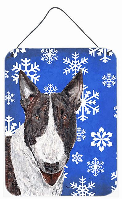 Bull Terrier Blue Snowflake Winter Aluminium Metal Wall or Door Hanging Prints by Caroline's Treasures