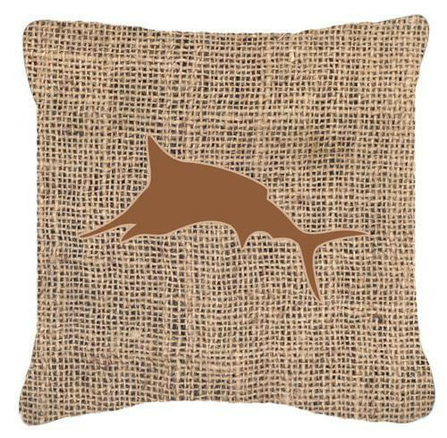 Fish - Marlin Burlap and Brown   Canvas Fabric Decorative Pillow BB1026 - the-store.com