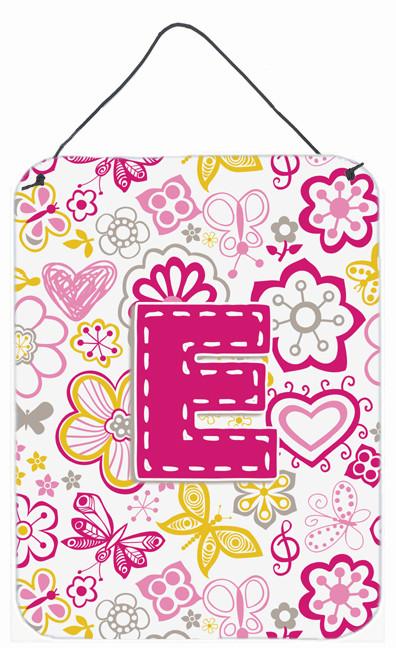 Letter E Flowers and Butterflies Pink Wall or Door Hanging Prints CJ2005-EDS1216 by Caroline's Treasures
