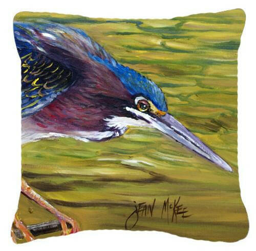 Green Heron Canvas Fabric Decorative Pillow JMK1226PW1414 by Caroline&#39;s Treasures