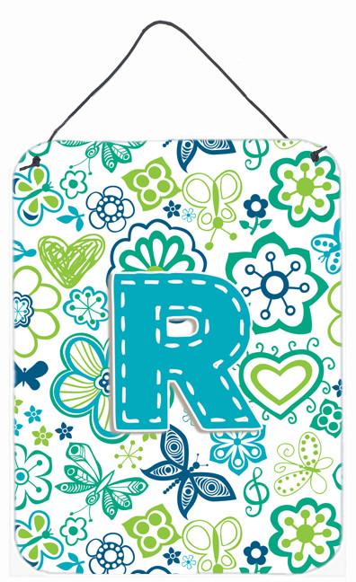 Letter R Flowers and Butterflies Teal Blue Wall or Door Hanging Prints CJ2006-RDS1216 by Caroline's Treasures