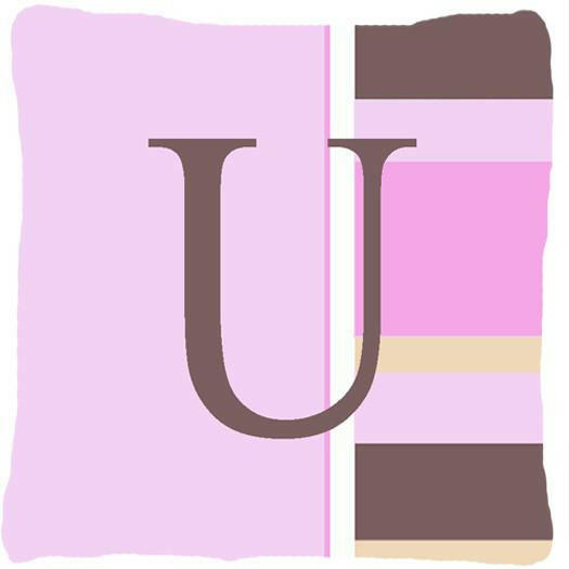 Letter U Initial Monogram - Pink Stripes Decorative   Canvas Fabric Pillow - the-store.com