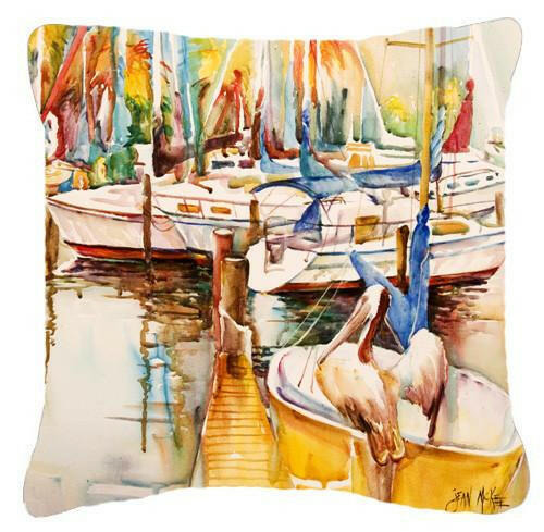Pelicans and Sailboats Canvas Fabric Decorative Pillow JMK1238PW1414 by Caroline&#39;s Treasures