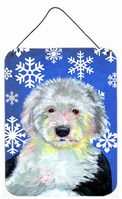 Old English Sheepdog Winter Snowflakes Holiday Wall or Door Hanging Prints by Caroline&#39;s Treasures