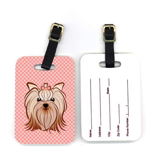 Pair of Pink Checkered Yorkie / Yorkshire Terrier Luggage Tags BB1138BT by Caroline&#39;s Treasures