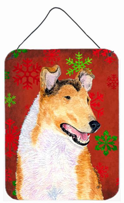 Collie Smooth Red Snowflakes Holiday Christmas Wall or Door Hanging Prints by Caroline's Treasures