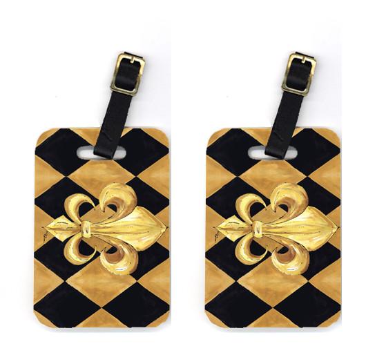 Pair of Black and Gold Fleur de lis New Orleans Luggage Tags by Caroline's Treasures