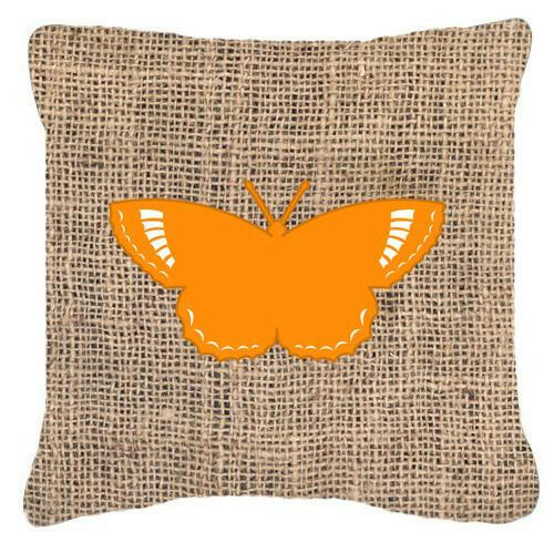 Butterfly Burlap and Orange   Canvas Fabric Decorative Pillow BB1029 - the-store.com