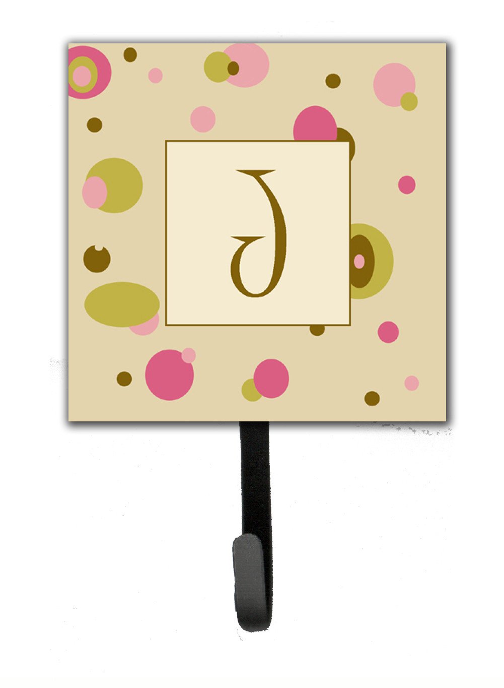 Letter J Initial Monogram - Tan Dots Leash Holder or Key Hook by Caroline&#39;s Treasures