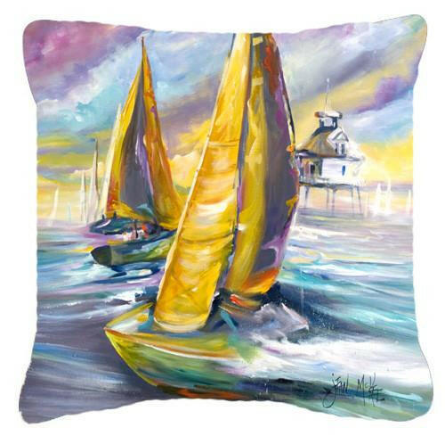 Middle Bay Lighthouse Sailboats Canvas Fabric Decorative Pillow JMK1234PW1414 by Caroline&#39;s Treasures