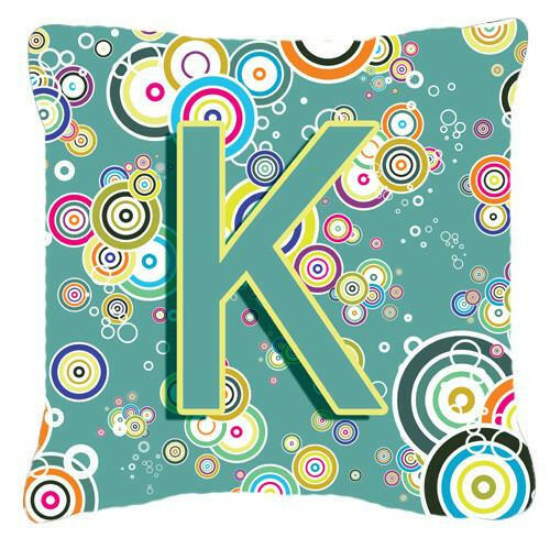 Letter K Circle Circle Teal Initial Alphabet Canvas Fabric Decorative Pillow CJ2015-KPW1414 by Caroline&#39;s Treasures