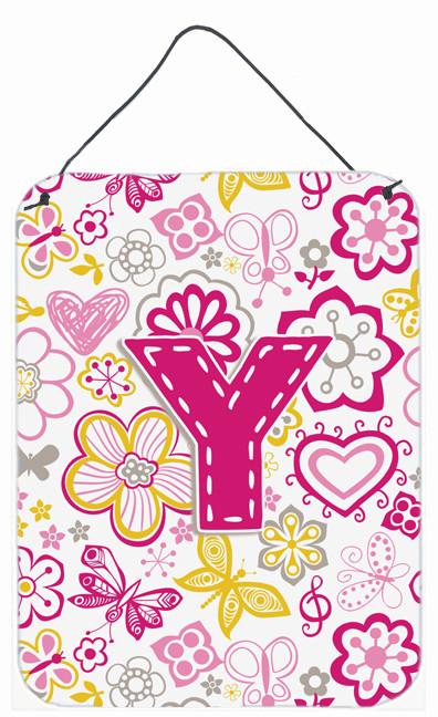 Letter Y Flowers and Butterflies Pink Wall or Door Hanging Prints CJ2005-YDS1216 by Caroline&#39;s Treasures