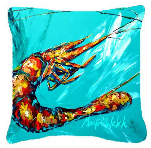 Shrimp Teal Shrimp Canvas Fabric Decorative Pillow MW1100PW1414 by Caroline&#39;s Treasures