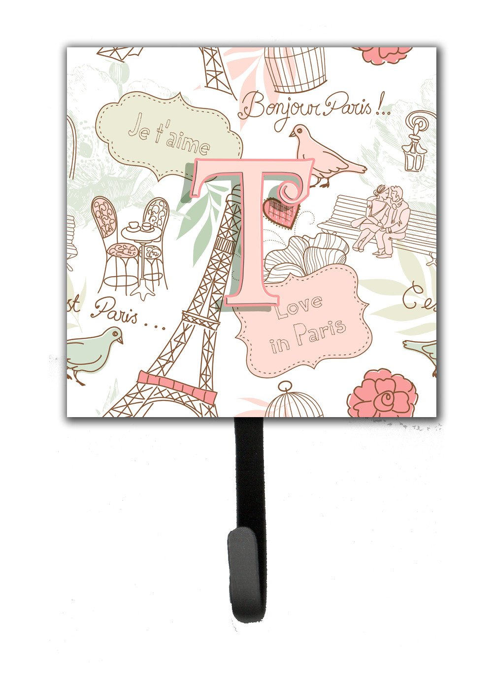 Letter T Love in Paris Pink Leash or Key Holder CJ2002-TSH4 by Caroline&#39;s Treasures
