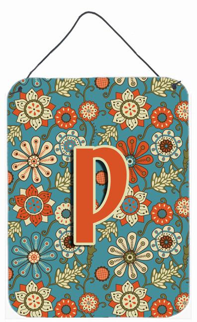 Letter P Flowers Retro Blue Wall or Door Hanging Prints CJ2012-PDS1216 by Caroline&#39;s Treasures