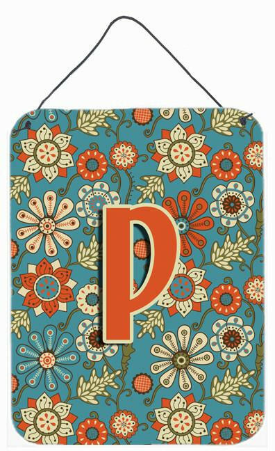 Caroline's Treasures Letter P Flowers Retro Blue Wall or Door Hanging Prints CJ2012-PDS1216