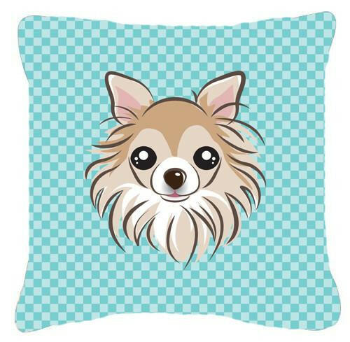 Checkerboard Blue Chihuahua Canvas Fabric Decorative Pillow BB1189PW1414 - the-store.com
