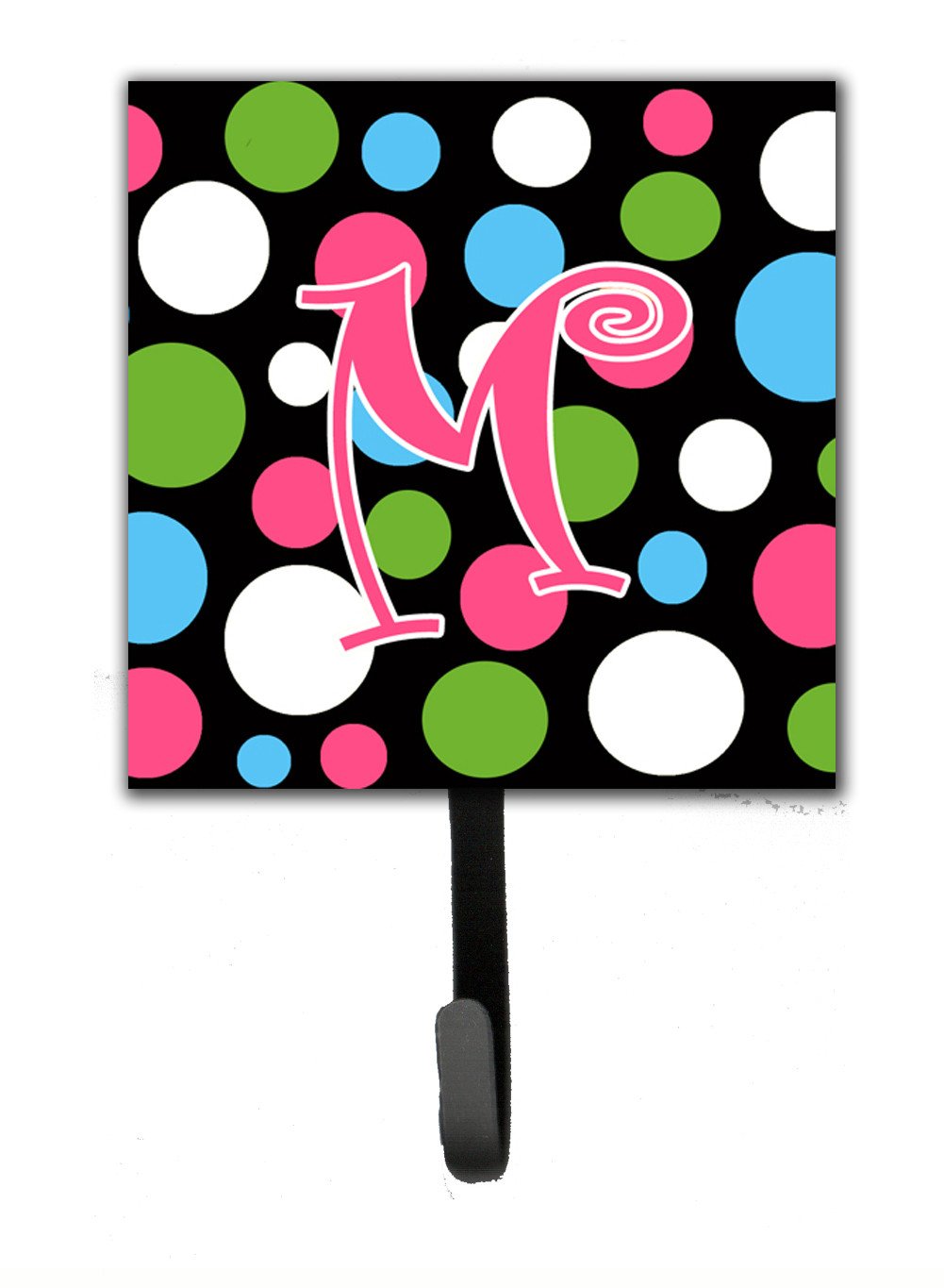 Letter M Initial Monogram - Polkadots and Pink Leash Holder or Key Hook by Caroline&#39;s Treasures