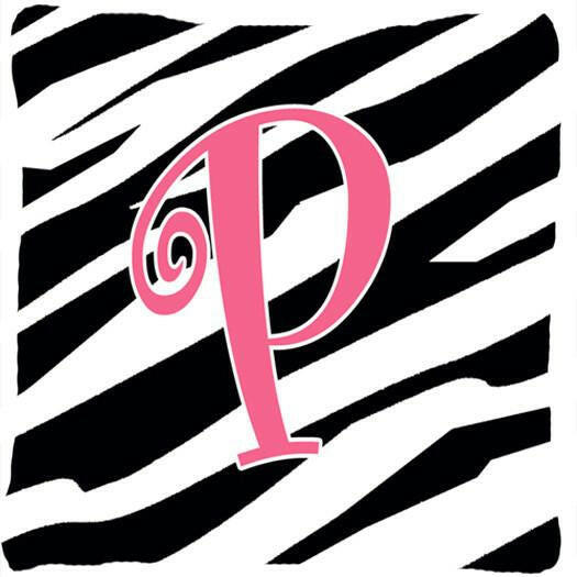 Monogram Initial P Zebra Stripe and Pink Decorative Canvas Fabric Pillow CJ1037 - the-store.com