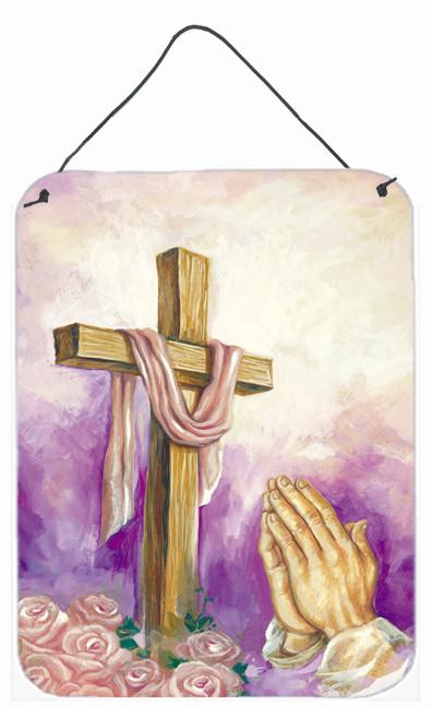 Easter Cross with Praying Hands Wall or Door Hanging Prints APH2810DS1216 by Caroline&#39;s Treasures