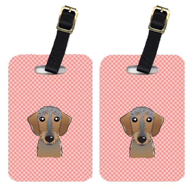 Pair of Checkerboard Pink Wirehaired Dachshund Luggage Tags BB1233BT by Caroline&#39;s Treasures