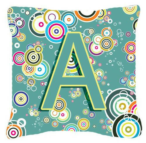 Letter A Circle Circle Teal Initial Alphabet Canvas Fabric Decorative Pillow CJ2015-APW1414 by Caroline&#39;s Treasures