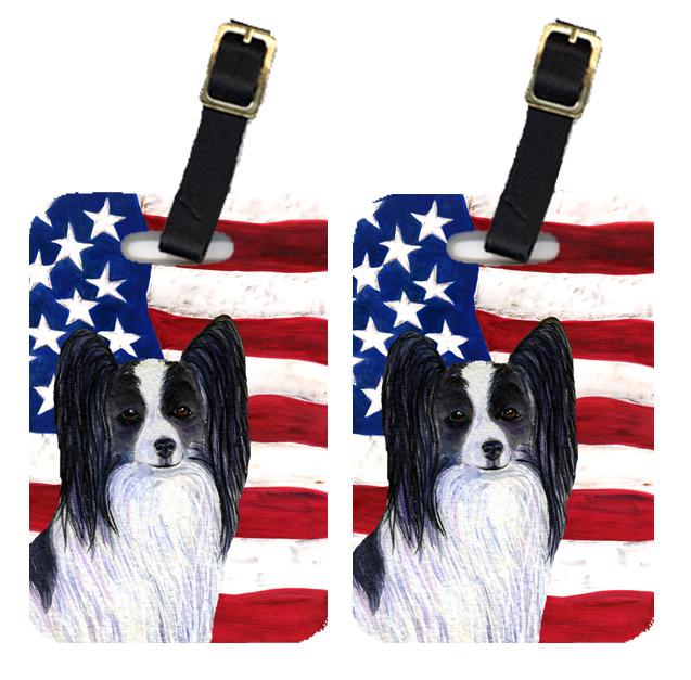 Pair of USA American Flag with Papillon Luggage Tags SS4032BT by Caroline&#39;s Treasures