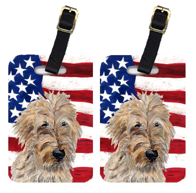 Pair of Golden Doodle 2 with American Flag USA Luggage Tags SC9643BT by Caroline&#39;s Treasures